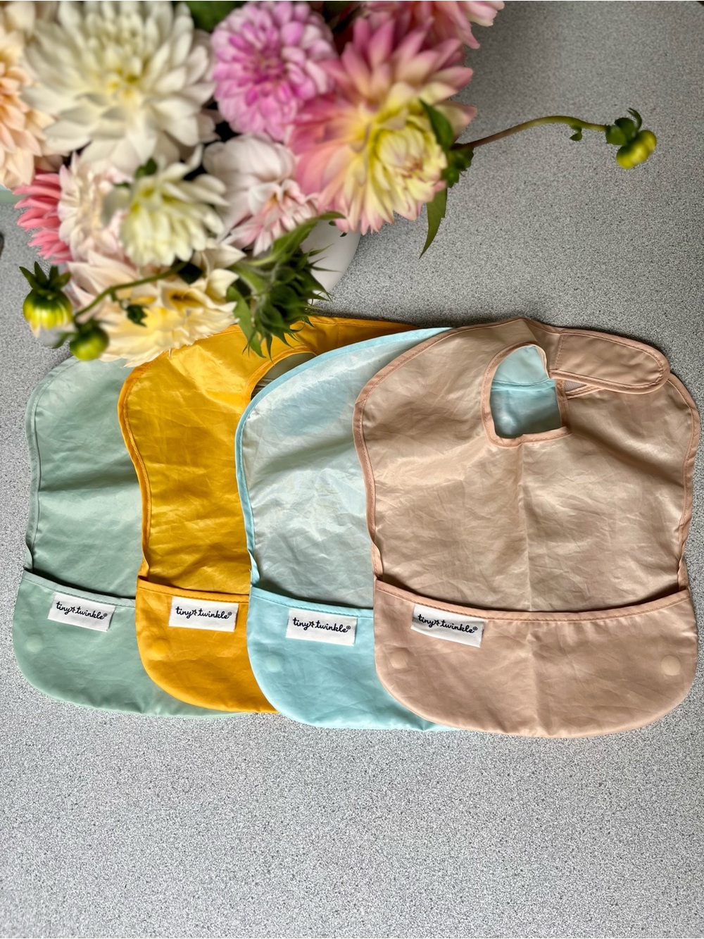Tiny Twinkle Pastel Feeding Bib Set - Mint, Mustard, Sky Blue, Blush